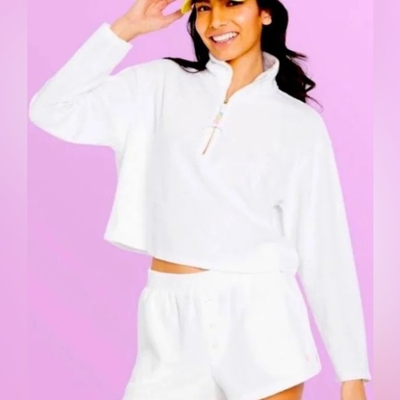 Stoney Clover Lane Tops - Stoney Clover Lane x Target Cropped Half Zip White terry Sweatshirt XS